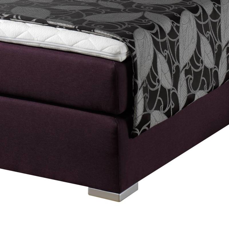 home24 Boxspringbett Sandor 100 x 200cm Strukturstoff Violett/Violett H2 Kaltschaummatratze von home24