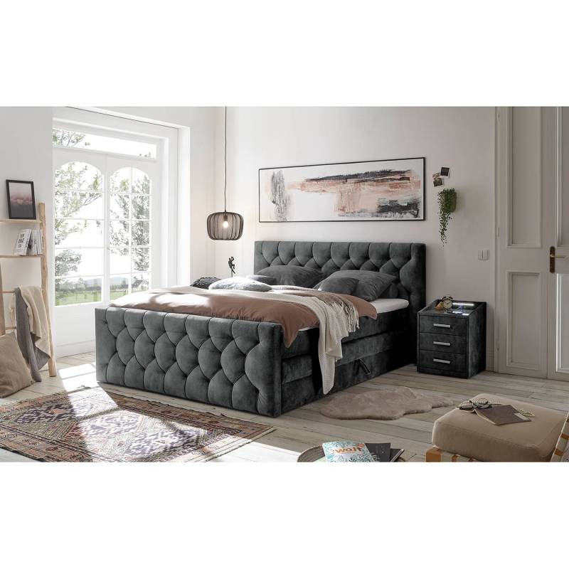 home24 Boxspringbett Stony Hill 180 x 200cm Microfaser Salvo Grau von home24