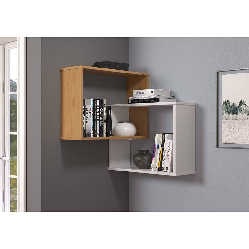 home24 Eckregal Mestre Massivholz Kiefer, lackiert Braun/Weiß 60 x 66 x 20cm von home24