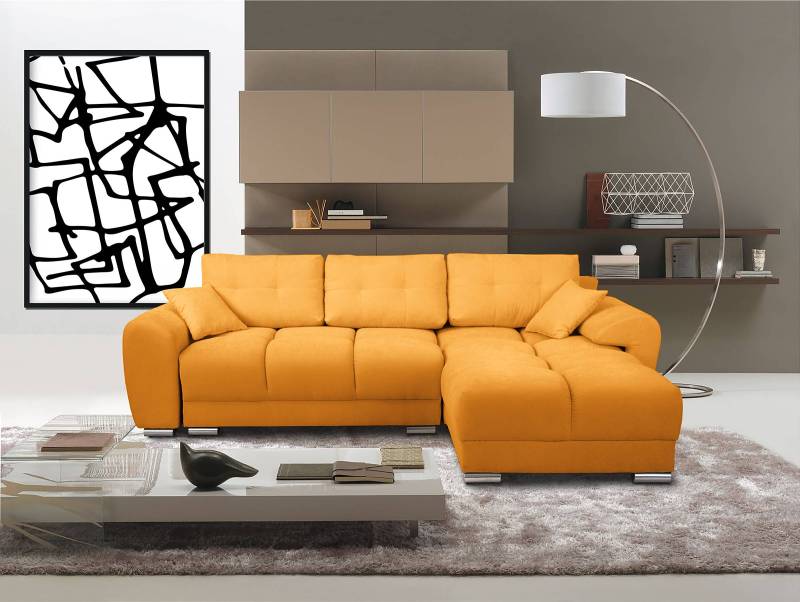 home24 Ecksofa Alport Orange Microfaser Enza 256 x 84 x 172cm Longchair beidseitig montierbar mit Schlaffunktion Modern von home24