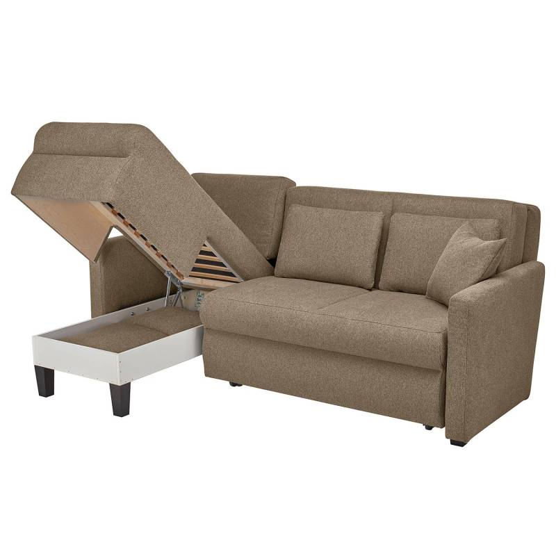 home24 Ecksofa Orna Braun/Grau Flachgewebe Alma 207 x 90 x 105cm Longchair davorstehend links Modern von home24