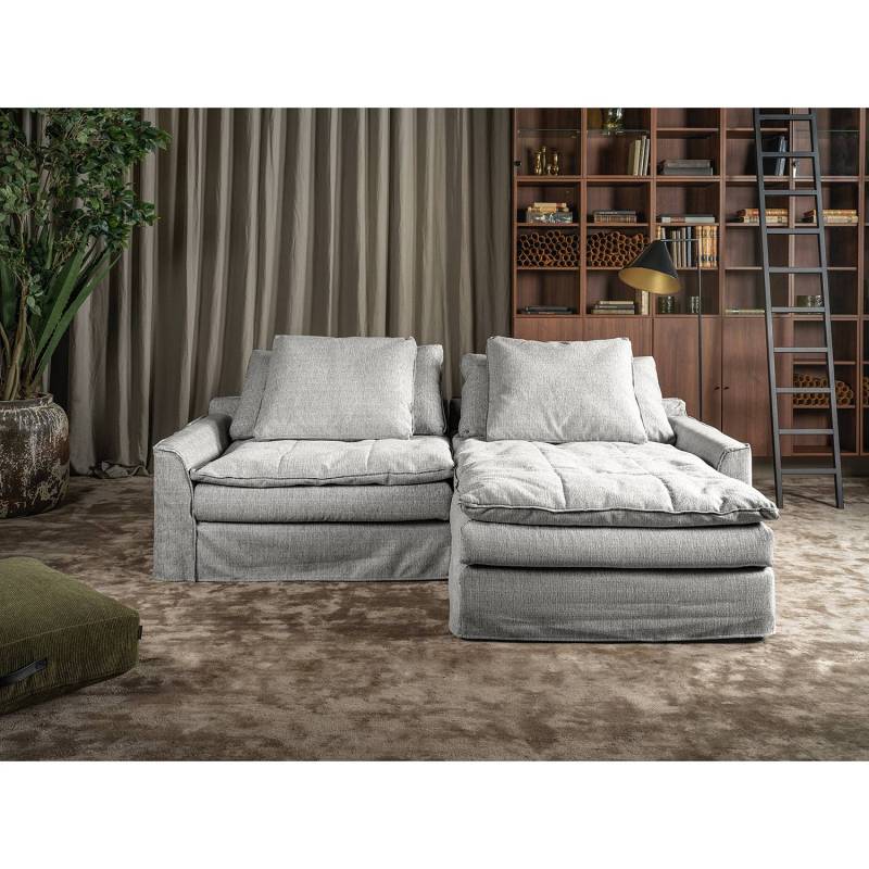 home24 Ecksofa Terlan Silber Flachgewebe Costa 234 x 95 x 182cm Longchair davorstehend rechts Modern von home24