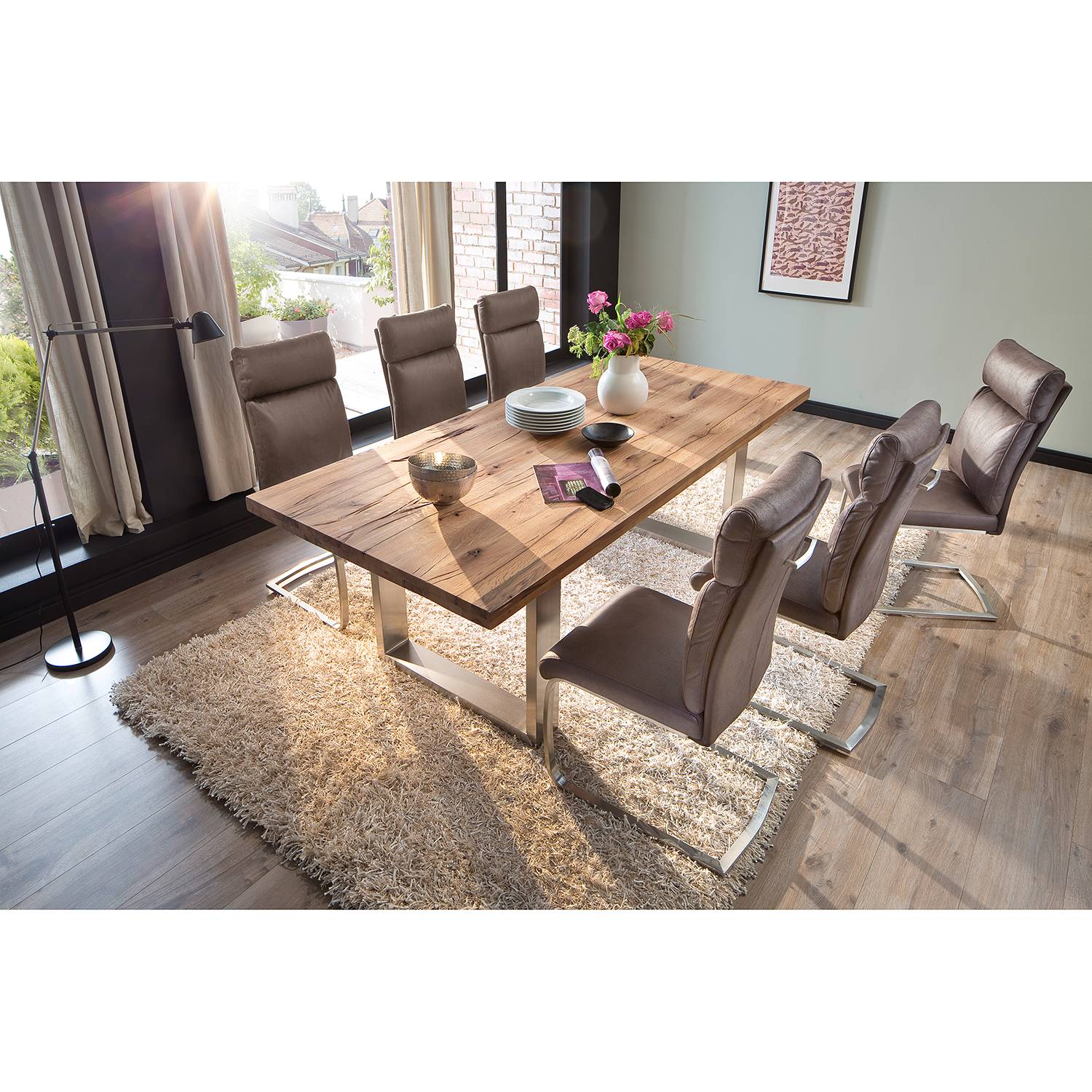 home24 Freischwinger Sarena 2er-Set 46 x 106 x 62cm Braun/Antikbraun von home24