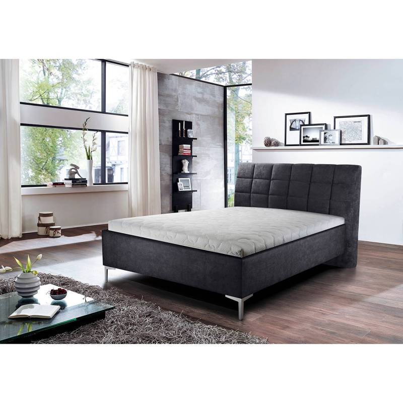 home24 Gestellbett Janeda 160 x 200cm Flachgewebe Grau/Anthrazit von home24