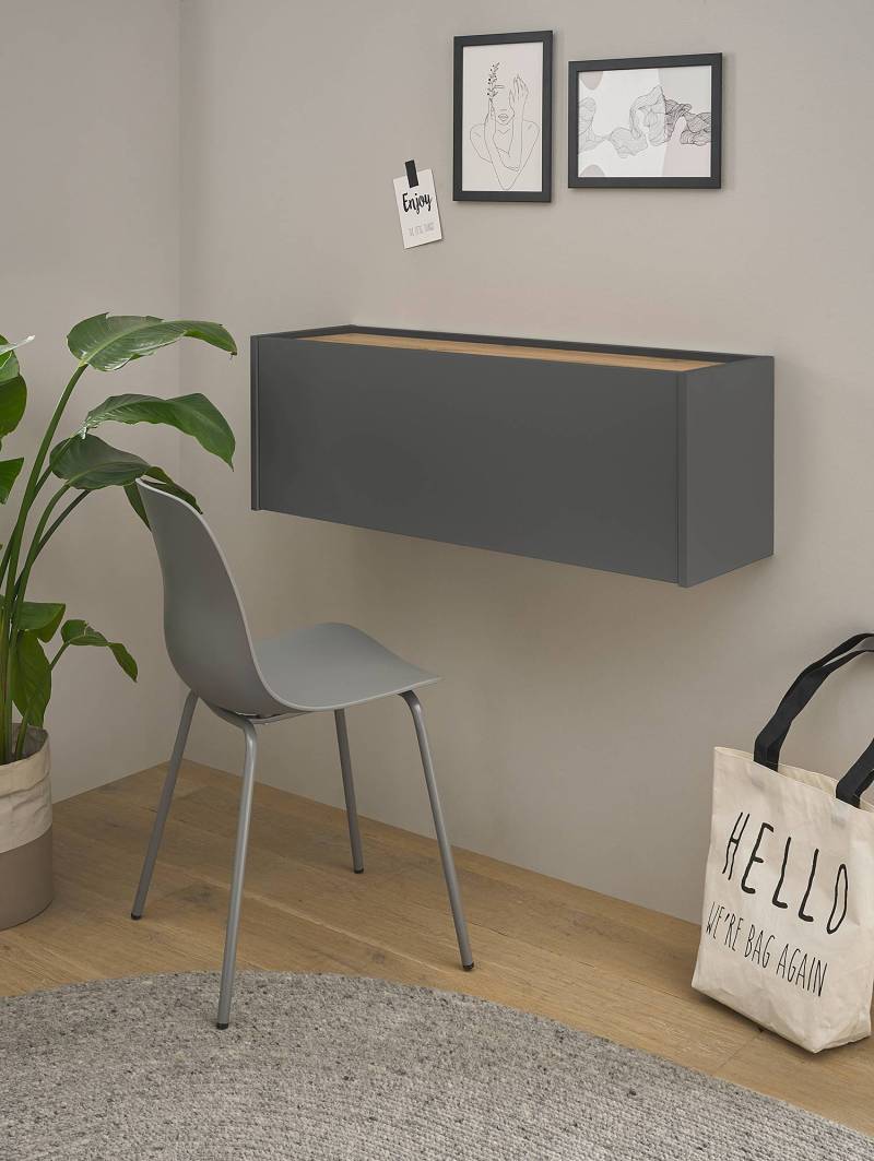 home24 Hänge-Sekretär 100 x 35 x 30cm Grau/Anthrazit von home24