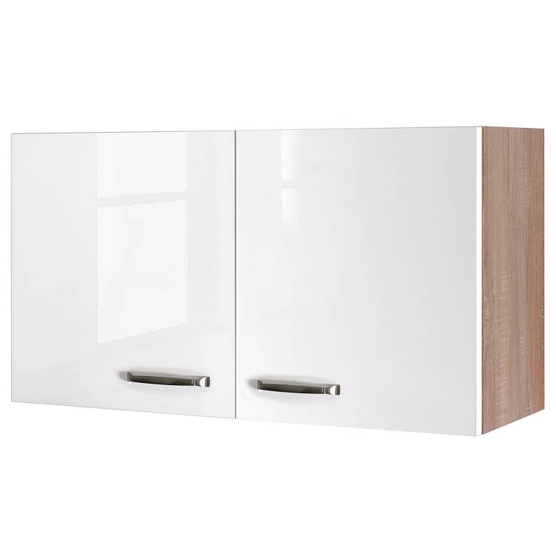 home24 Hängeschrank 100cm Braun/Weiß/Hochglanz Weiß/Eiche Sonoma Dekor von home24