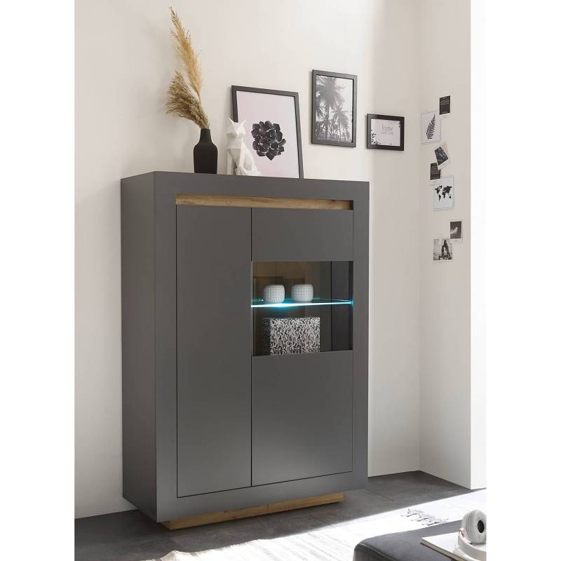 home24 Highboard 96 x 136 x 38cm Grau/Anthrazit/Eiche Dekor von home24