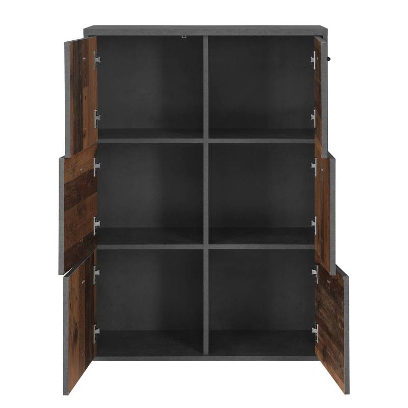 home24 Kommode Rison V 77 x 113 x 30cm Braun/Grau/Dunkelgrau/Altholz Dekor von home24