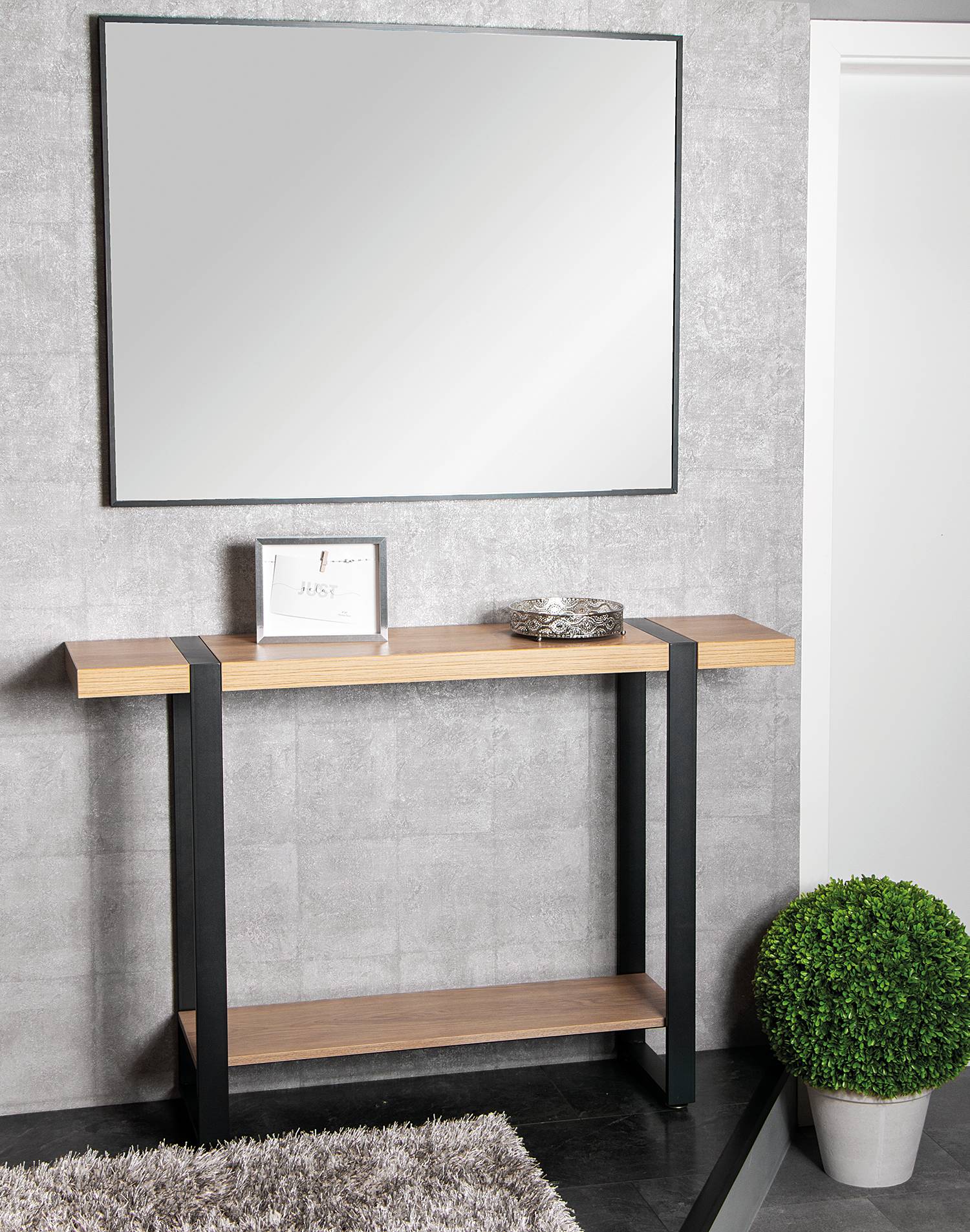 home24 Konsolentisch Strathy 120 x 82 x 30cm Schwarz/Wildeiche Dekor von home24
