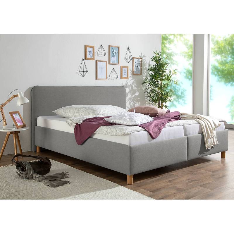 home24 Polsterbett Beechgrove 200 x 200cm Strukturstoff Grau/Hellgrau von home24