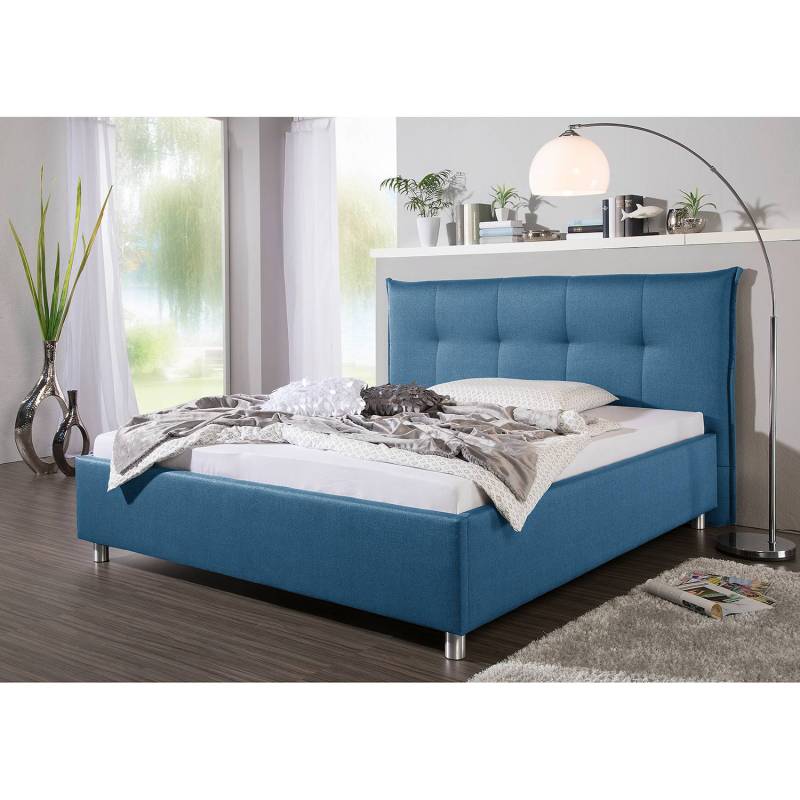 home24 Polsterbett Glenfield 200 x 200cm Strukturstoff Blau/Jeansblau von home24