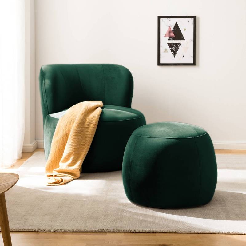 home24 Polsterhocker LOVELOCK 59 x 45 x 59cm Grün Samt Ravi: Antikgrün von home24