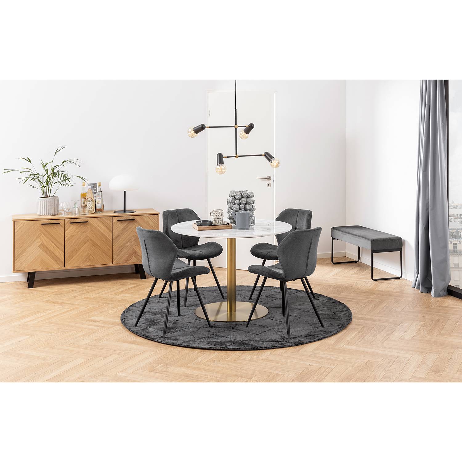 home24 Polsterstuhl Runcorn 2er-Set 48 x 83 x 55cm Microfaser Hoku: Anthrazit Grau/Anthrazit von home24