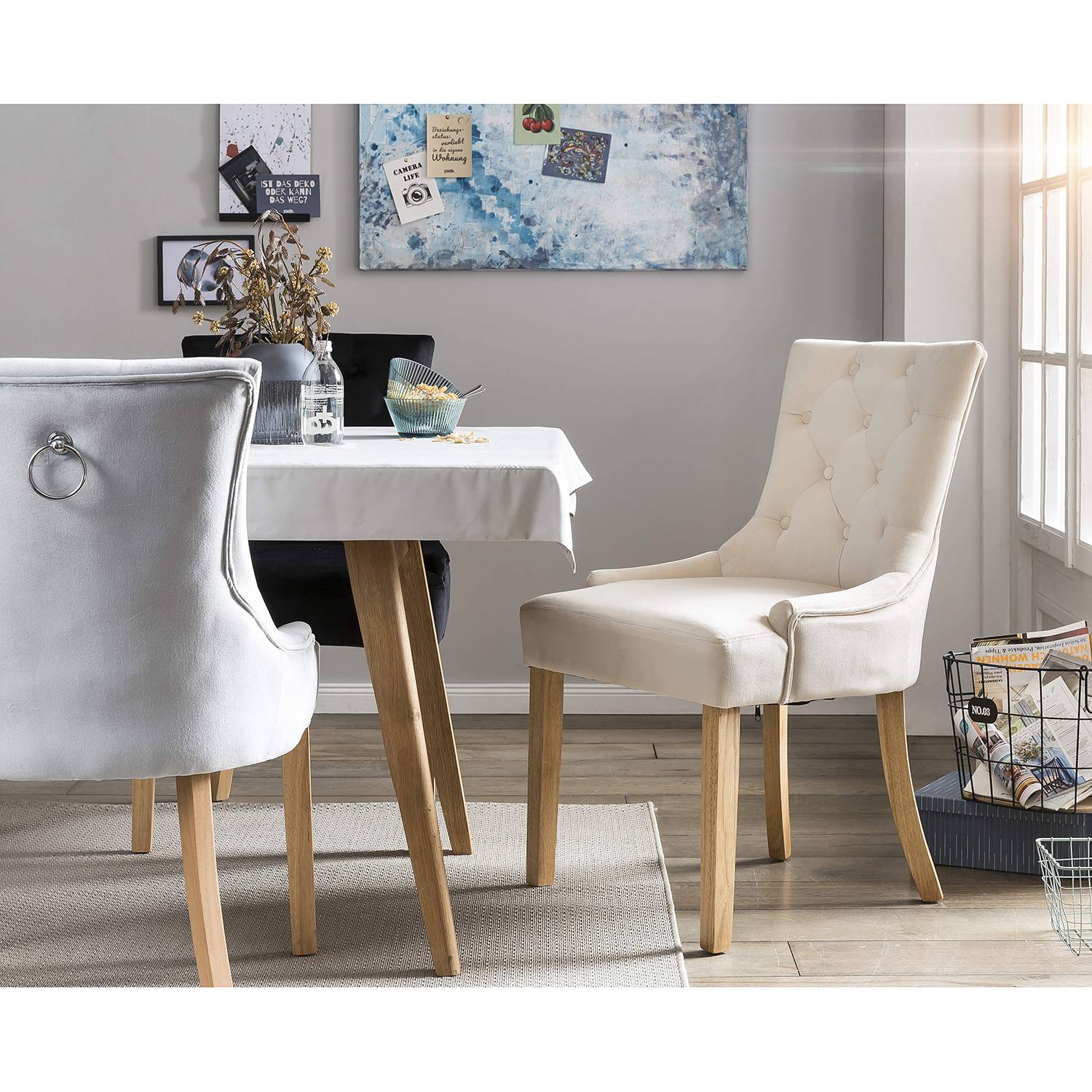 home24 Polsterstuhl Thrall 2er-Set 56 x 91 x 63cm Beige/Creme von home24