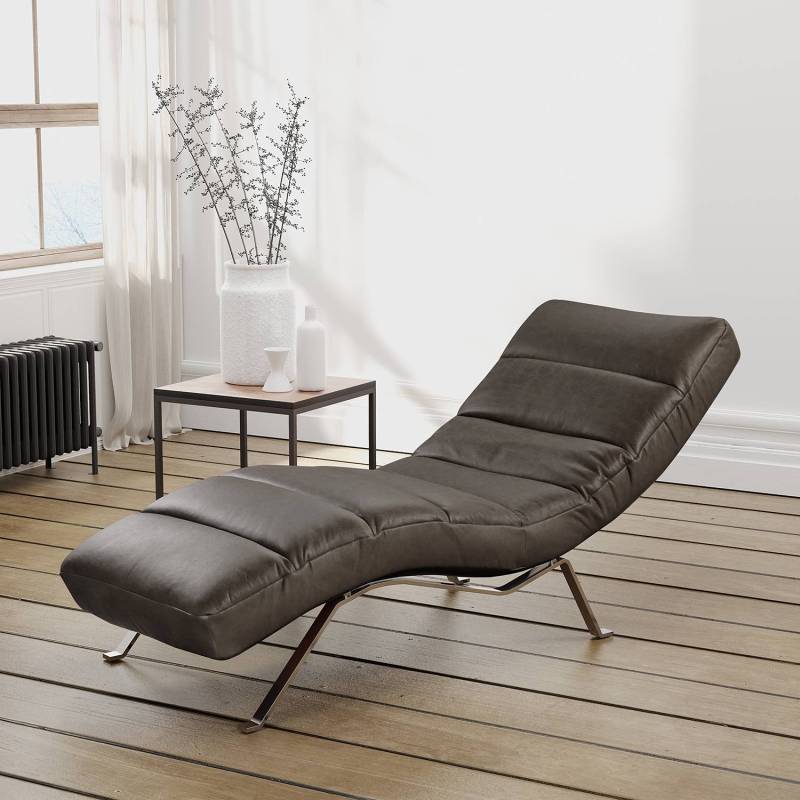 home24 Relaxliege Kasson Braun Echtleder Arelia Silber 172 x 96 x 68cm von home24