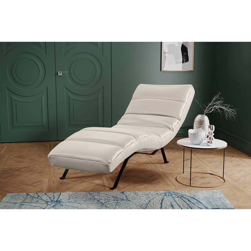 home24 Relaxliege Kasson Silber Echtleder Domna Schwarz 172 x 96 x 68cm von home24