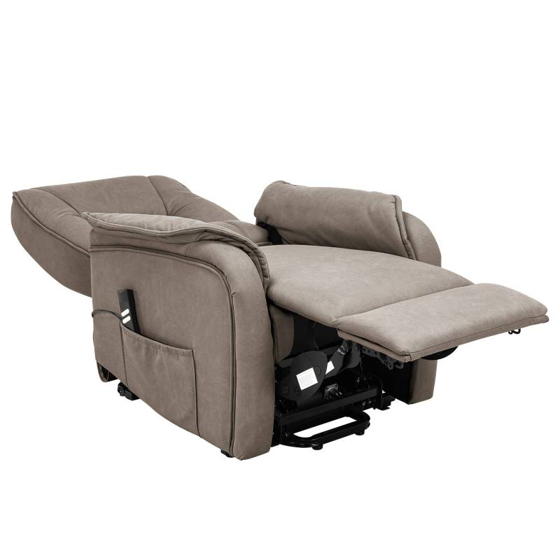 home24 Fernsehsessel mit Aufstehhilfe Braun/Taupe Microfaser 77 x 113 x 87cm von home24