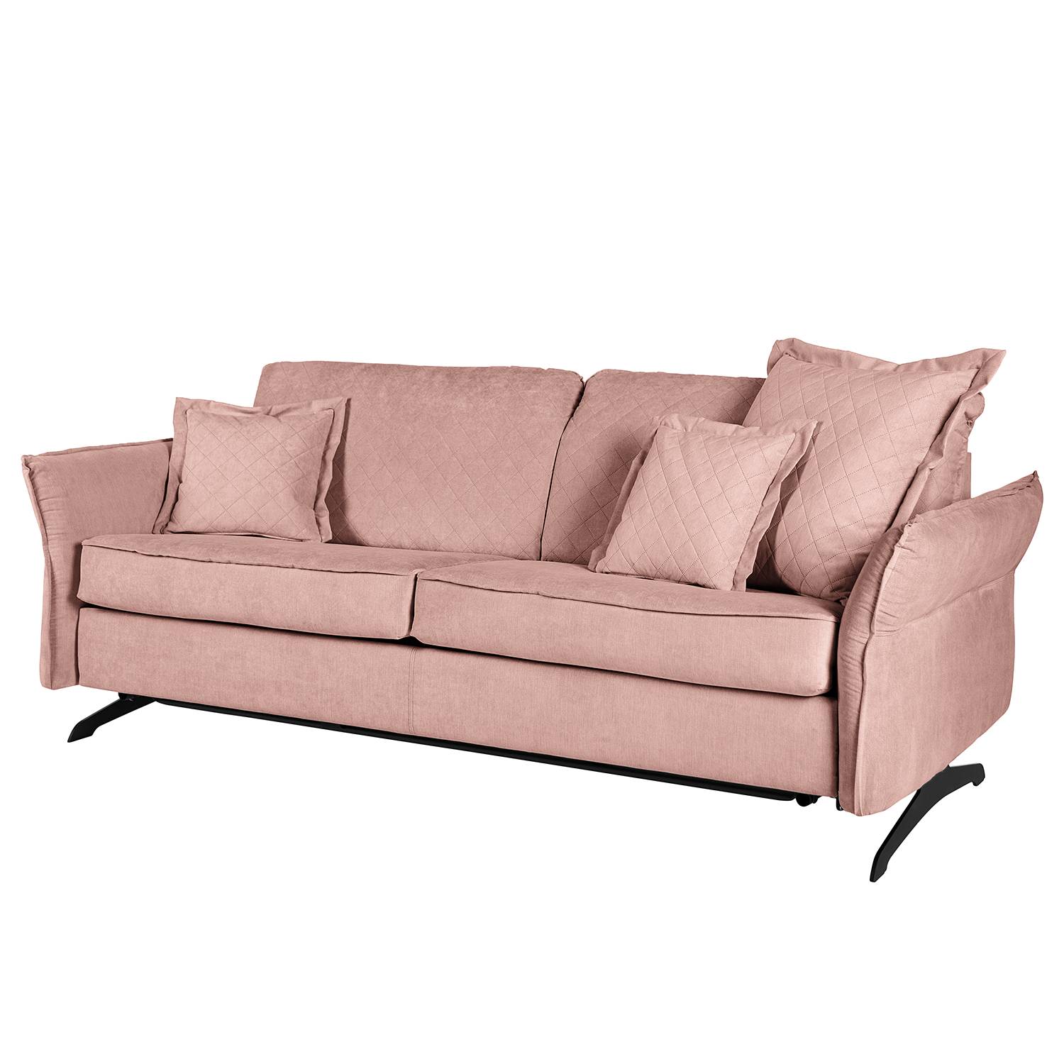 home24 Schlafsofa Kallaste mit Matratze Pink/Babyrosa Flachgewebe 212cm Modern von home24