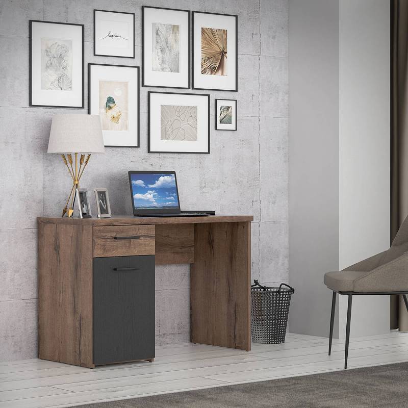 home24 Schreibtisch Ikuria mit 1 Container 110 x 76 x 53cm Braun von home24