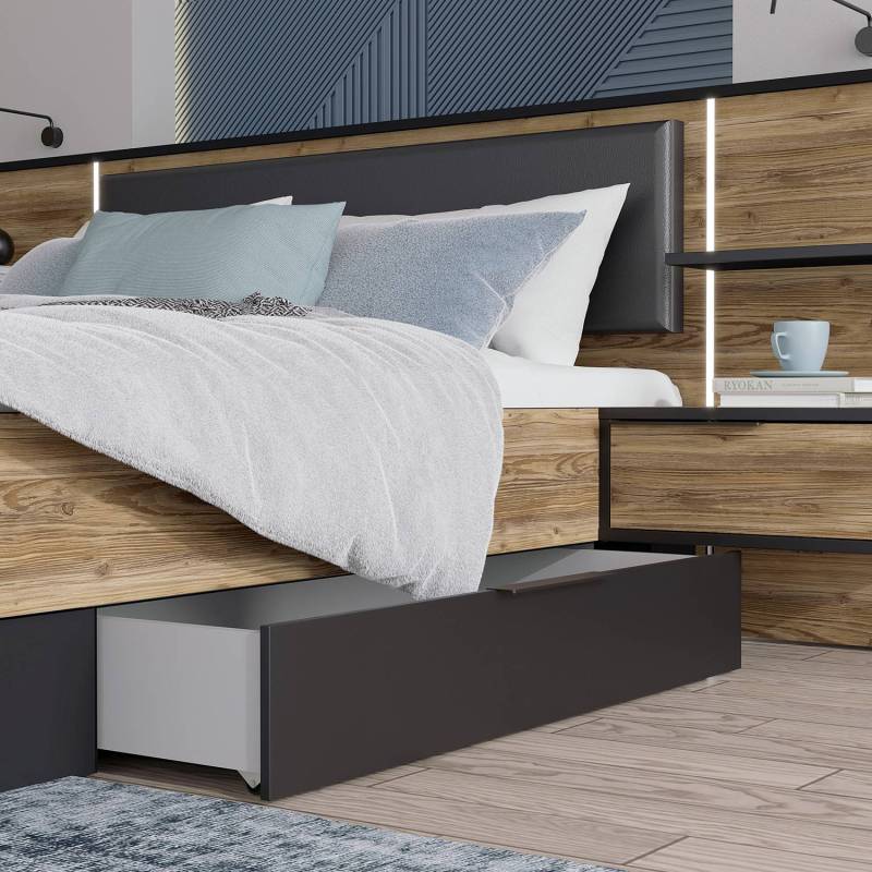 home24 Schublade Huy 2er-Set 126 x 21 x 60cm Schwarz von home24