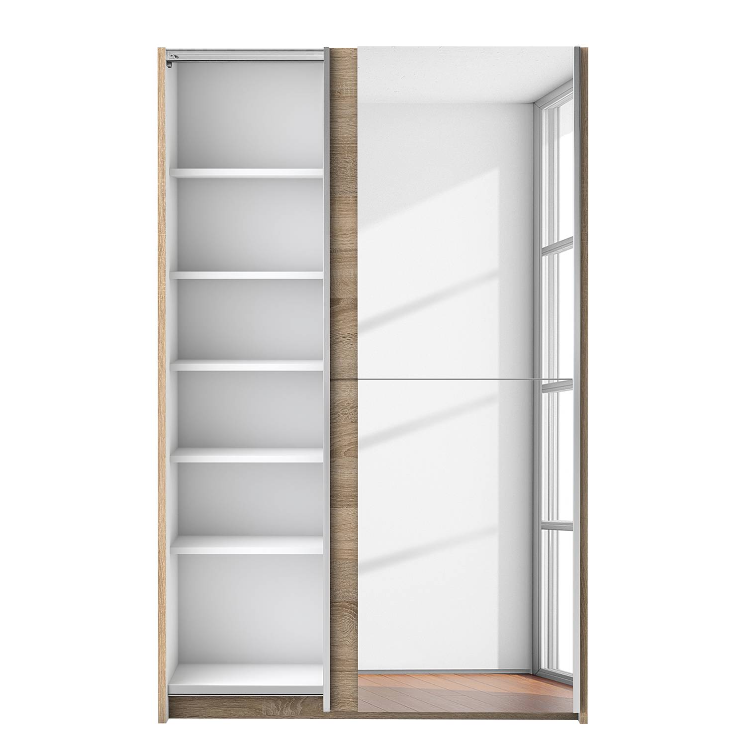 home24 Schwebetürenschrank Helmond 125 x 196 x 38cm Beige/Eiche Sonoma Dekor von home24