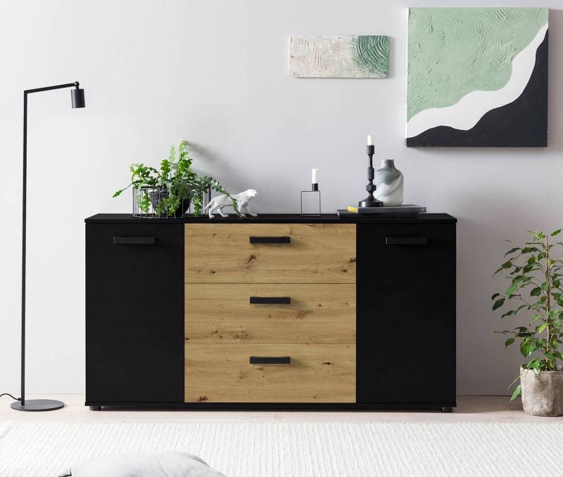 home24 Sideboard Duo 150 x 79 x 39cm Schwarz/Braun/Schwarz von home24