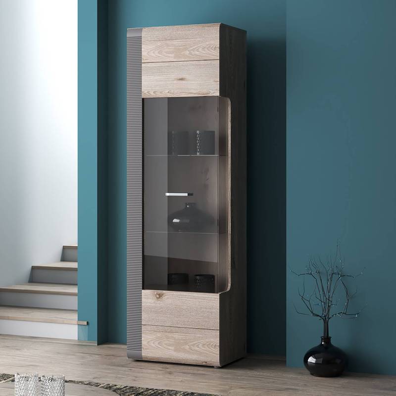 home24 Standvitrine 60 x 197 x 41cm Braun/Grau von home24