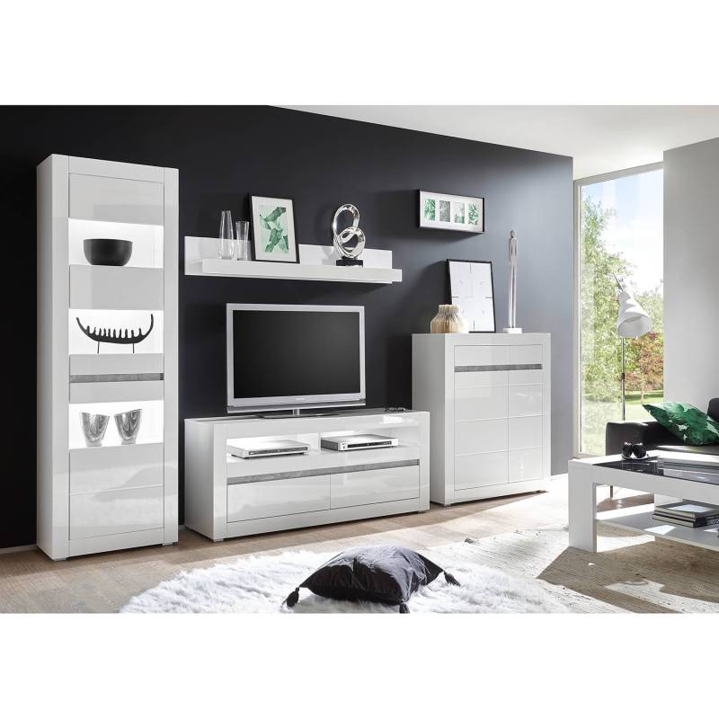 home24 Standvitrine 66 x 198 x 35cm Weiß von home24