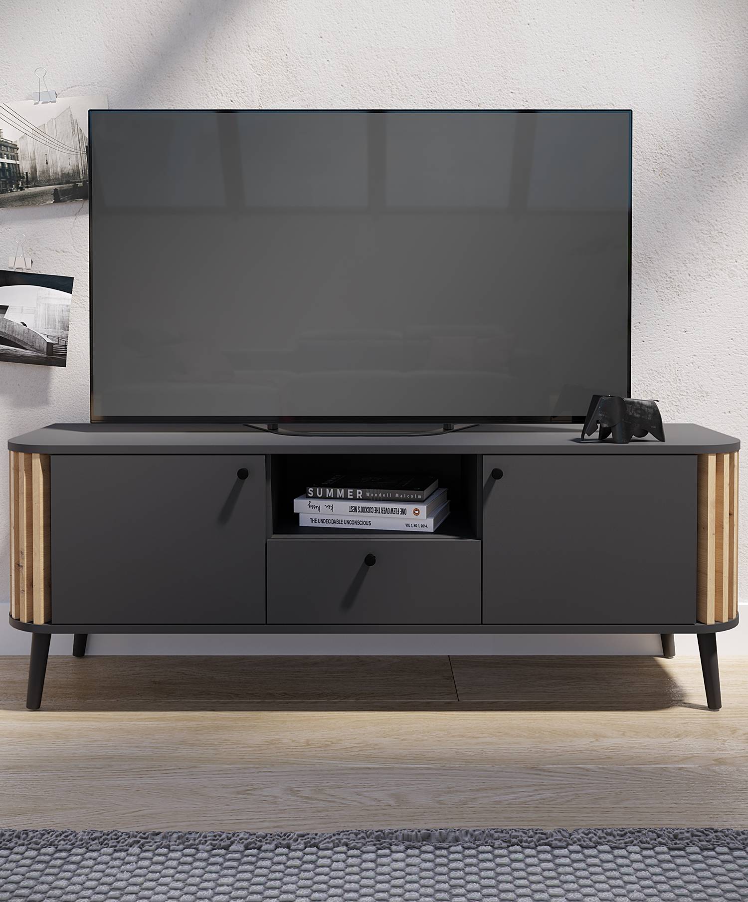 home24 TV-Lowboard Spanplatte, foliert Grau 138 x 50 x 40cm home24 TV-Lowboard Spanplatte, foliert Grau 138 x 50 x 40cm von home24