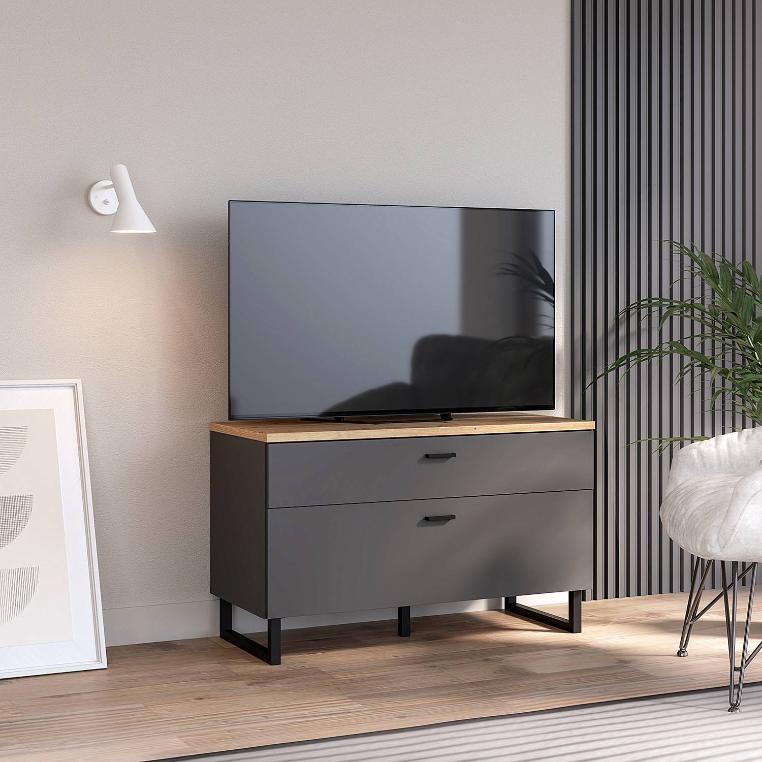 home24 TV-Lowboard 95 cm Spanplatte, foliert Braun/Grau 95 x 58 x 41cm home24 TV-Lowboard 95 cm Spanplatte, foliert Braun/Grau 95 x 58 x 41cm von home24