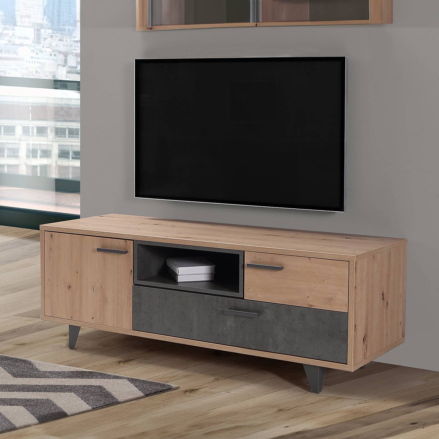 home24 TV-Lowboard Spanplatte, foliert Braun/Grau 155 x 54 x 52cm home24 TV-Lowboard Spanplatte, foliert Braun/Grau 155 x 54 x 52cm von home24