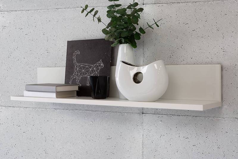 home24 Wandboard Rückwand: Glas Ablage: Spanplatte, foliert Weiß/Weiß 110 x 18 x 22cm von home24