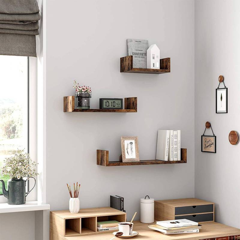 home24 Wandboard Victorville 3er-Set Spanplatte, beschichtet Braun/Braun 60 x 10 x 15cm von home24
