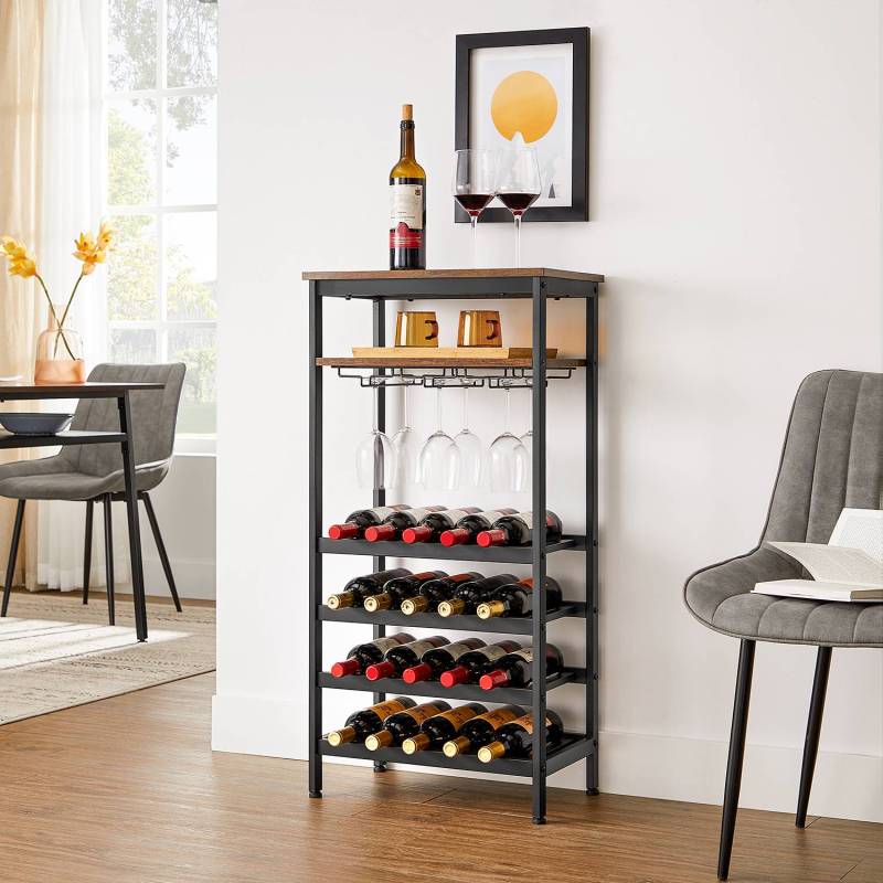 home24 Weinregal Jamban II Ablagen: MDF Mitteldichte Holzfaserplatte , foliert Gestell: Metall, lackiert Braun 50 x 100 x 32cm von home24