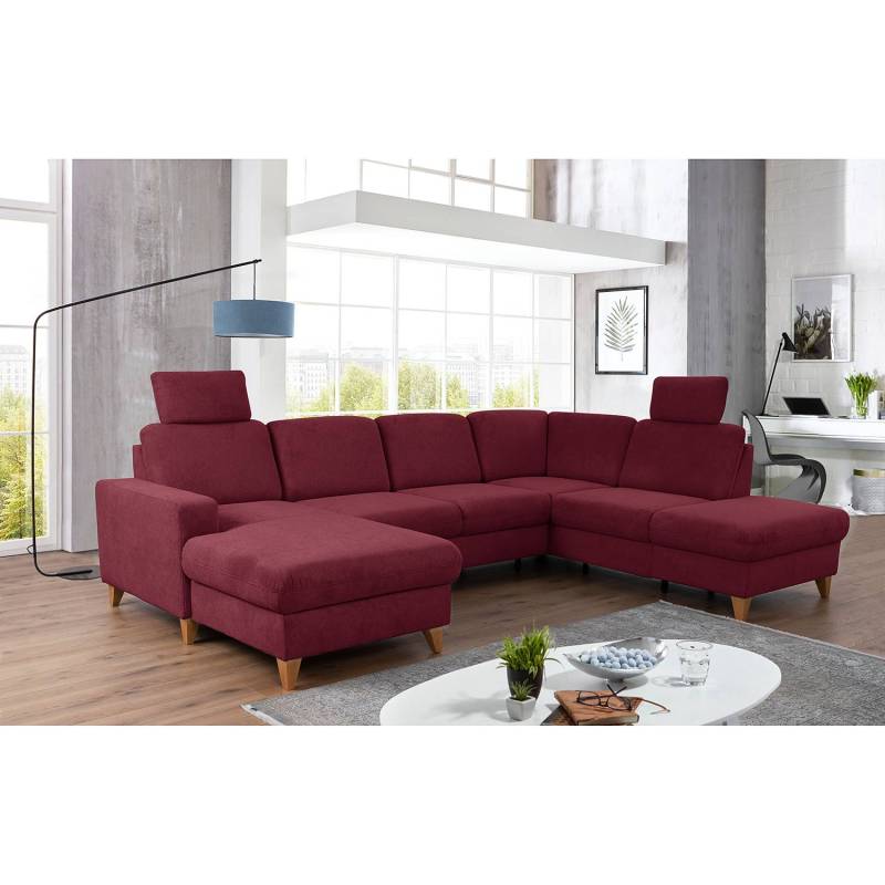 home24 Wohnlandschaft Gothem Rot Webstoff Palila 303 x 88 x 212cm Ottomane davorstehend rechts ohne Schlaffunktion Modern von home24