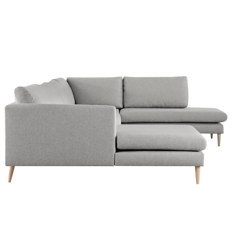 home24 Wohnlandschaft Kayena Grau Webstoff Inas 375 x 78 x 221cm Longchair davorstehend links / Ottomane rechts Buche Hell Modern von home24