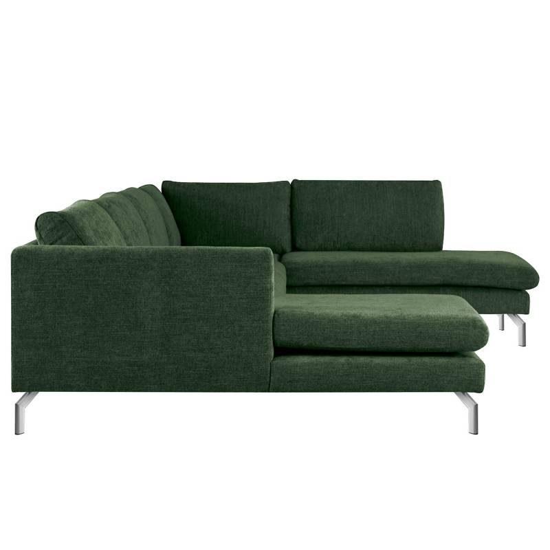 home24 Wohnlandschaft Kayena Grün Webstoff Cieli 375 x 78 x 221cm Longchair davorstehend links / Ottomane rechts Chrom glänzend Modern von home24