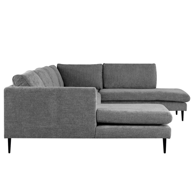 home24 Wohnlandschaft Kayena Grau Webstoff Cieli 375 x 78 x 221cm Longchair davorstehend links / Ottomane rechts Schwarz Modern von home24
