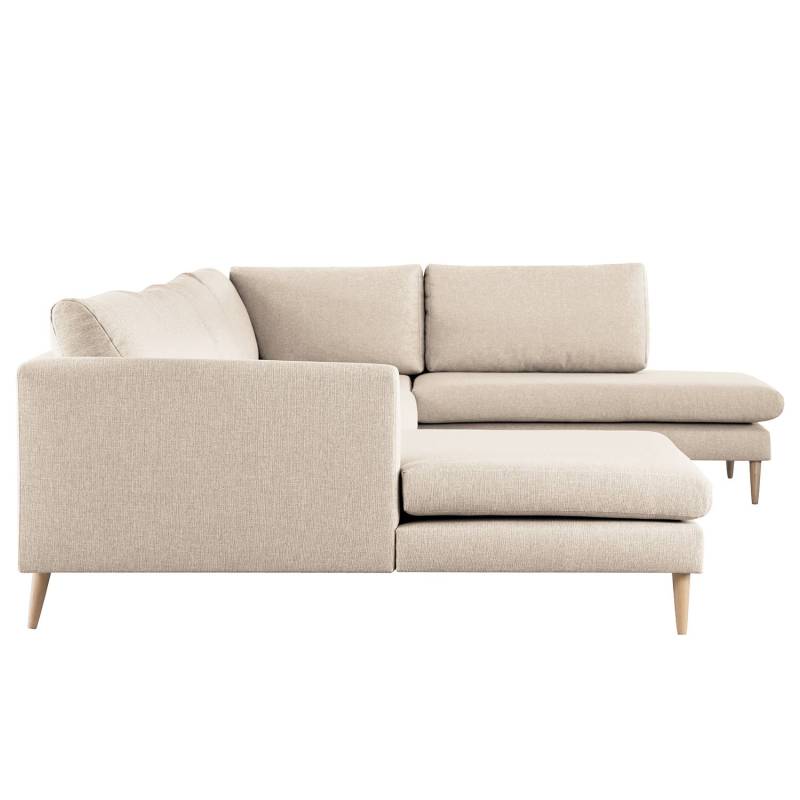 home24 Wohnlandschaft Kayena Beige Webstoff Inas 375 x 78 x 221cm Longchair davorstehend links / Ottomane rechts Buche Hell Modern von home24