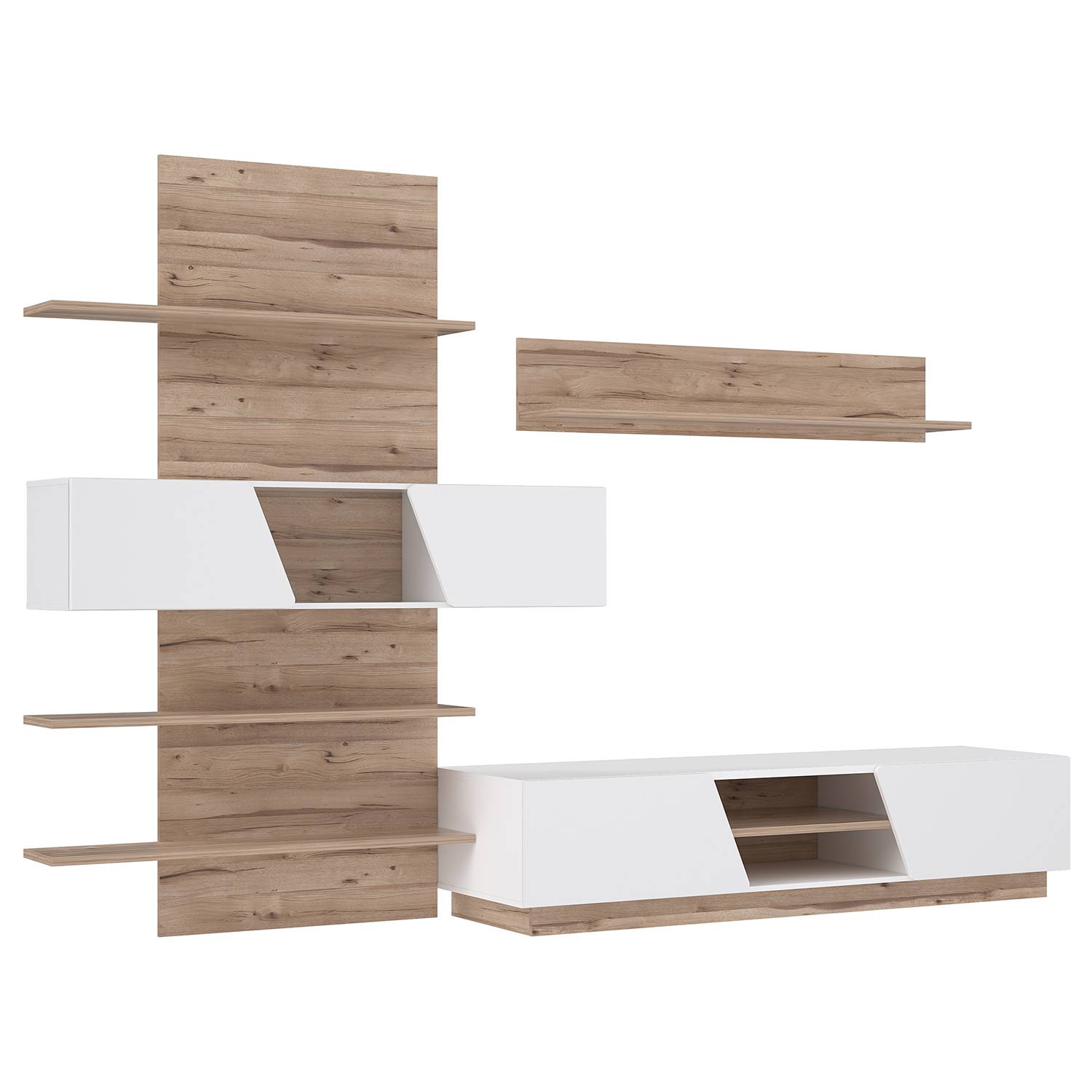 home24 Wohnwand Camolin 3-teilig Spanplatte, foliert Braun/Weiß 296 x 203 x 52cm von home24
