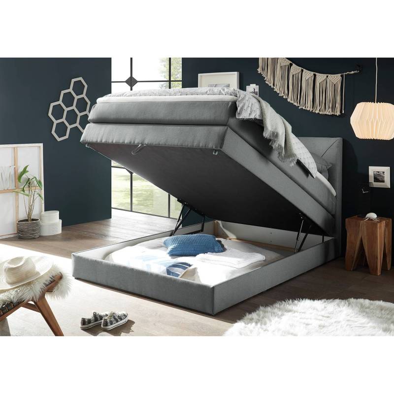 home24 Boxspringbett Griggs 120 x 200cm Webstoff Grau/Grau von home24