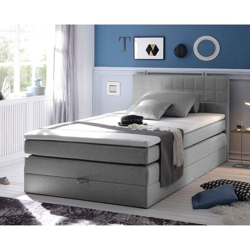 loftscape Boxspringbett Harvi 120x200 cm Webstoff Grau mit Topper Modern von Fredriks