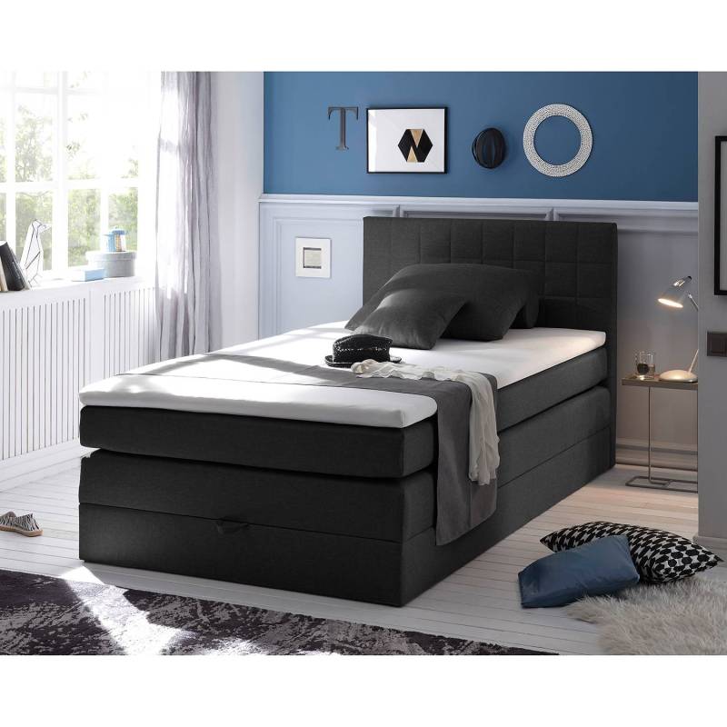 loftscape Boxspringbett Harvi 120x200 cm Webstoff Schwarz mit Topper Modern von Fredriks