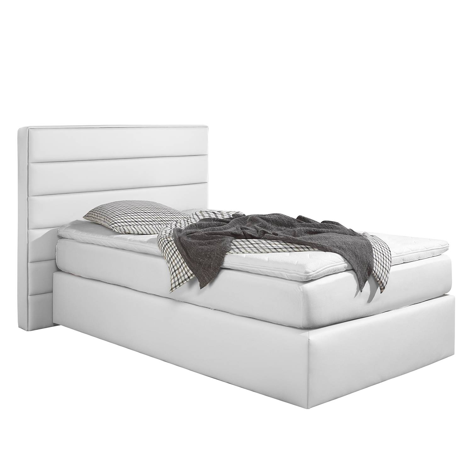 loftscape Boxspringbett Ingebo 100x200 cm Kunstleder Weiß mit Matratze Modern von loftscape