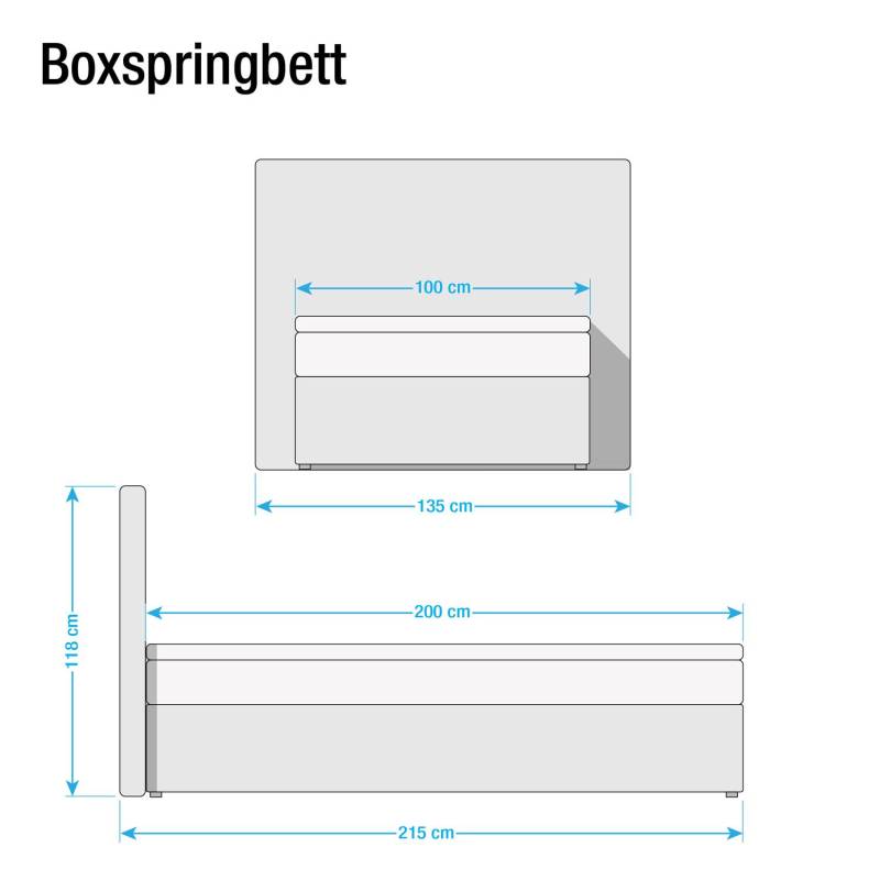 home24 Boxspringbett Ingebo Kunstleder 100 x 200cm Kunstleder Weiß/Weiß H2 Tonnentaschenfederkernmatratze von home24
