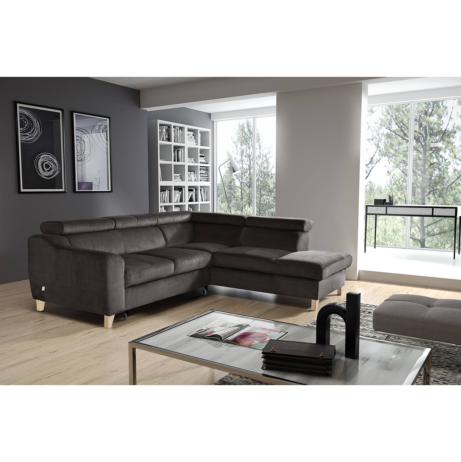 loftscape Ecksofa Burnside III Dunkelgrau Microfaser 250x76x206 cm mit Schlaffunktion von loftscape