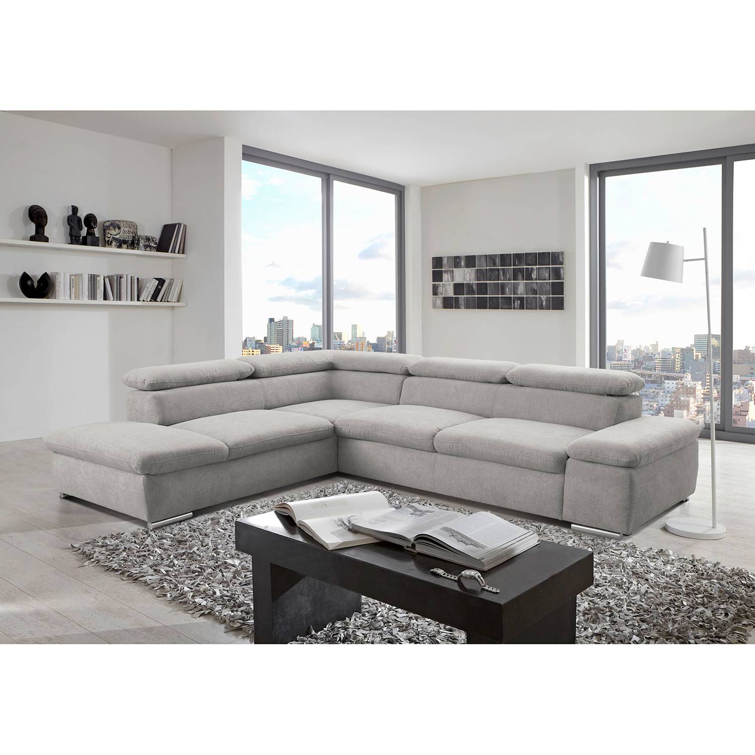 loftscape Ecksofa Glenaire I Hellgrau Strukturstoff 273x88x225 cm mit Schlaffunktion von sit&more