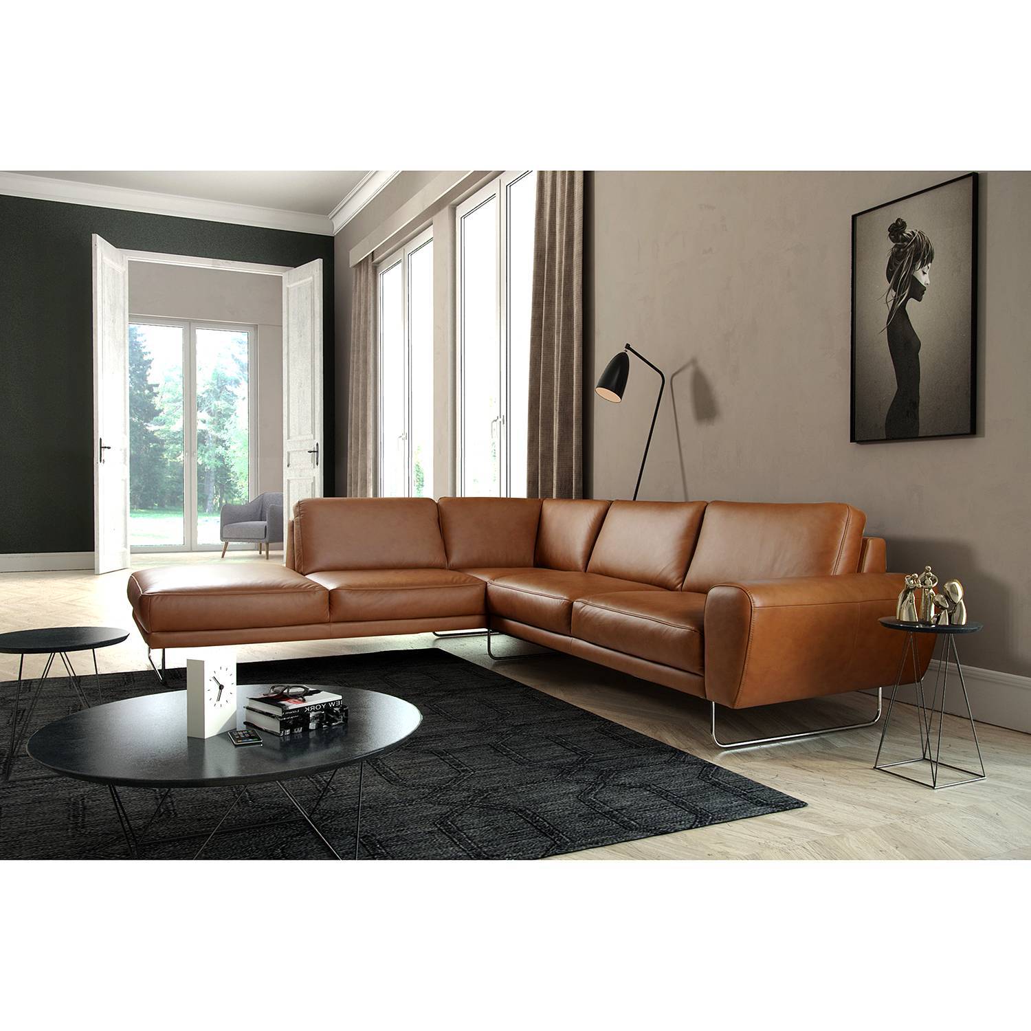 loftscape Ecksofa Kerman Cognac Echtleder 275x83x250 cm von loftscape