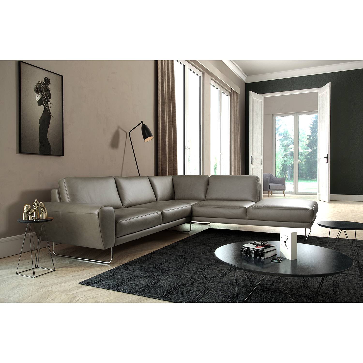 loftscape Ecksofa Kerman Grau Echtleder 275x83x250 cm von loftscape