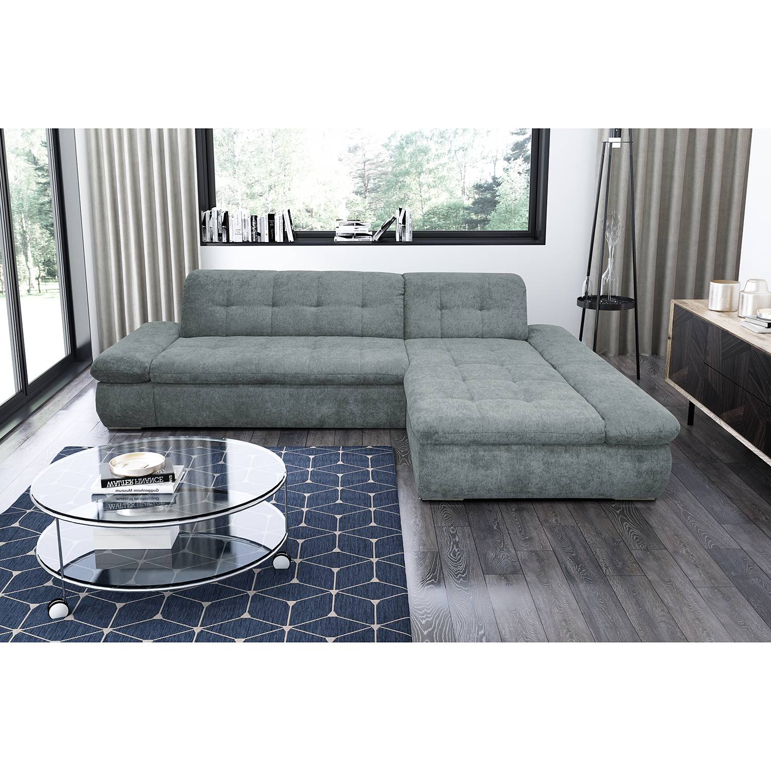 loftscape Ecksofa Lemley Blaugrau Webstoff 300x80x172 cm mit Schlaffunktion von loftscape